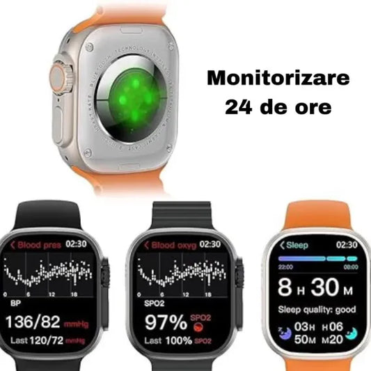 Ceas Inteligent cu Incarcare wireless, tracker de somn, Peste 150 de moduri de sortare, Control vocal